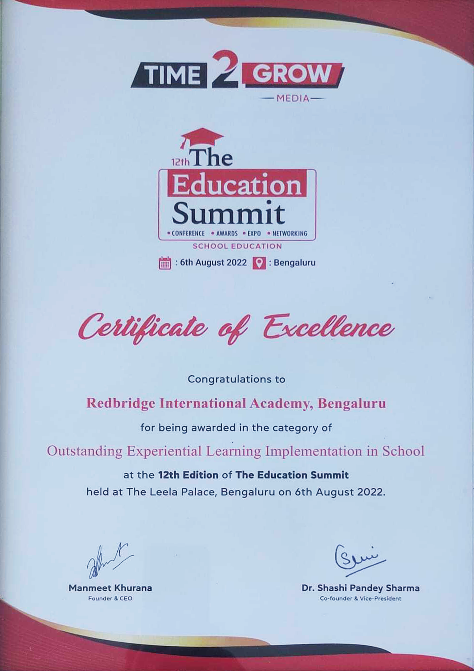 Certificate of excellence